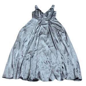 90s/Y2K Vintage Galina Signature Satin Split Leg Formal Maxi Dress (Steel Blue)8